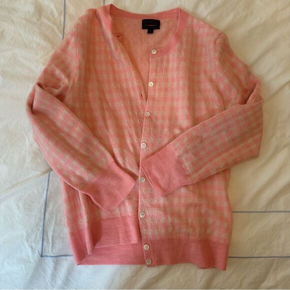 J. Crew Pink Gingham Cashmere Cardigan - Picture 2 of 8
